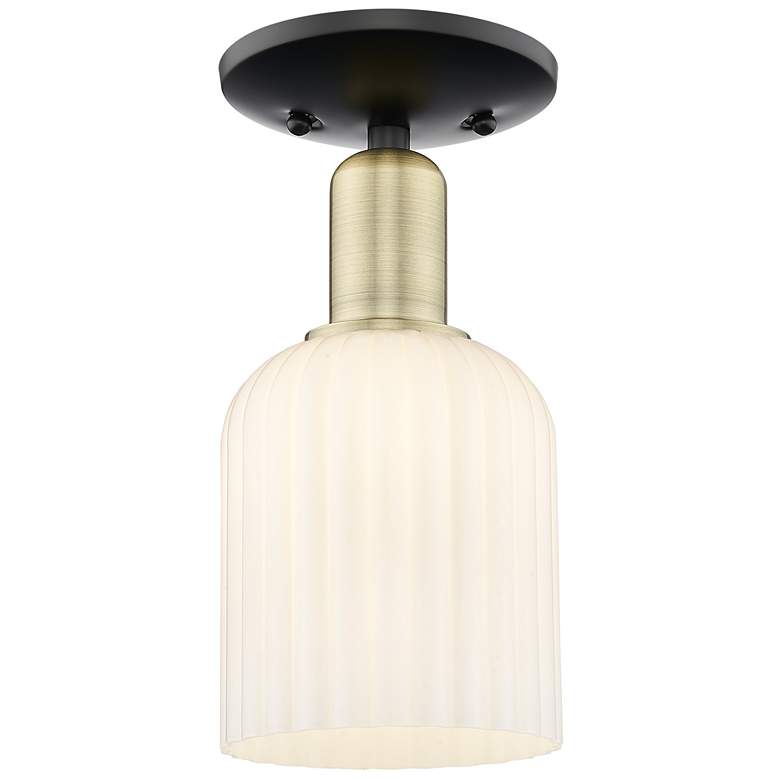 Image 1 Bridal Veil 5"W Black Antique Brass Semi-Flush With Gloss White Shade