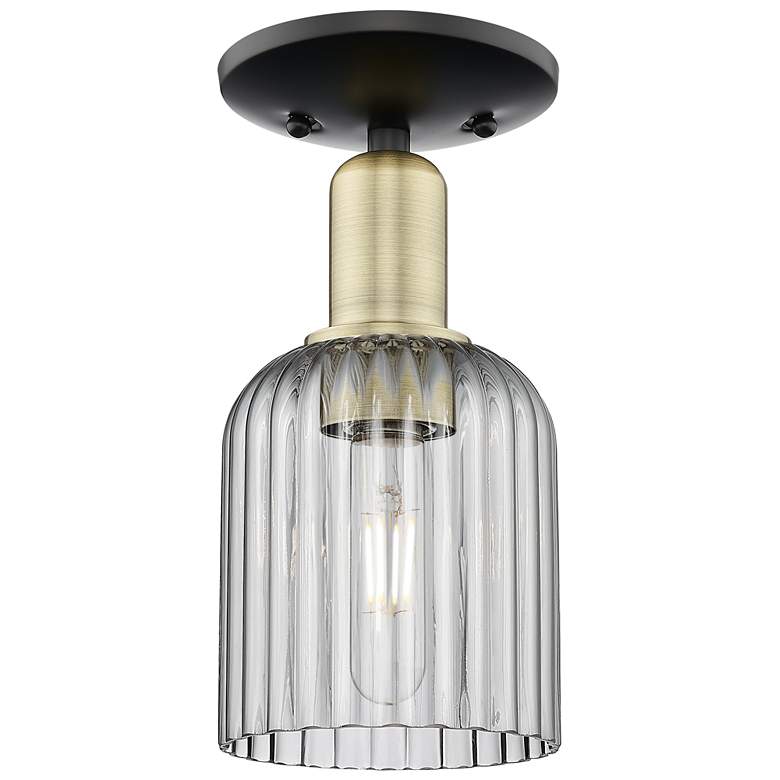 Image 1 Bridal Veil 5"W Black Antique Brass Semi-Flush With Light Smoke Shade