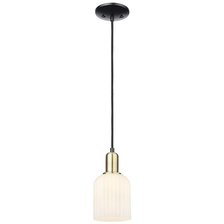 Image 1 Bridal Veil 5"W Black Brass Cord Mini Pendant With Gloss White Shade