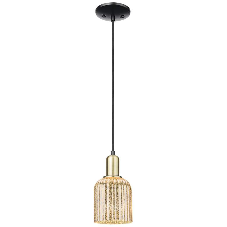 Image 1 Bridal Veil 5"W Black Brass Cord Mini Pendant With Mercury Shade