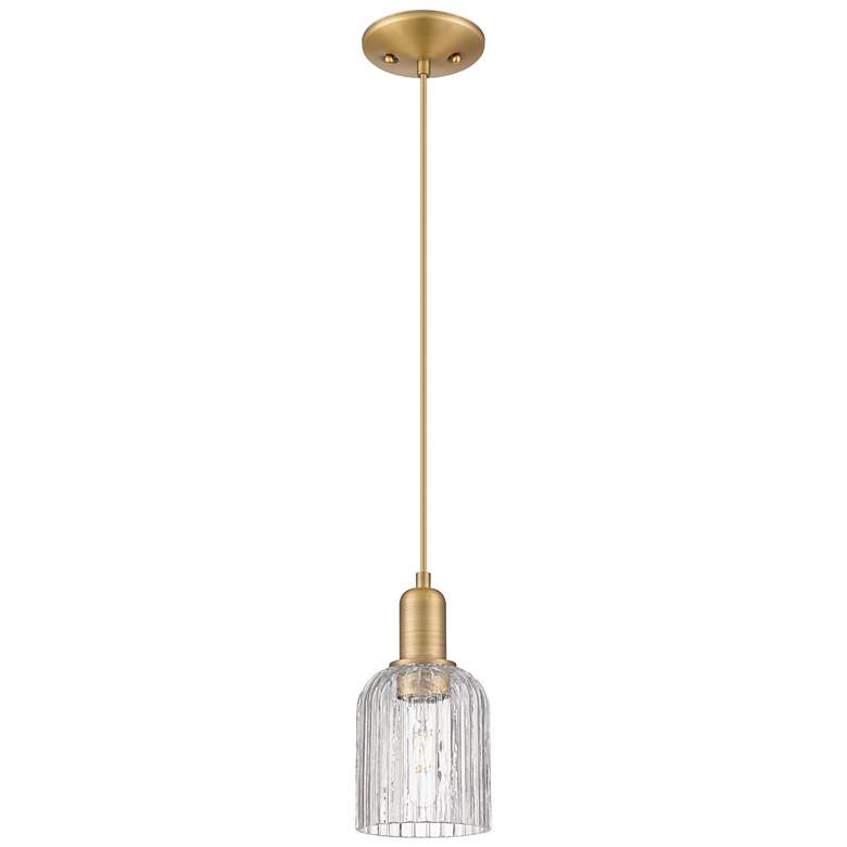 Image 1 Bridal Veil 5"W Brushed Brass Cord Hung Mini Pendant With Clear Shade