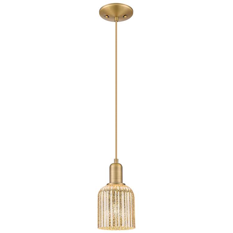 Image 1 Bridal Veil 5"W Brushed Brass Cord Hung Mini Pendant With Mercury Shade