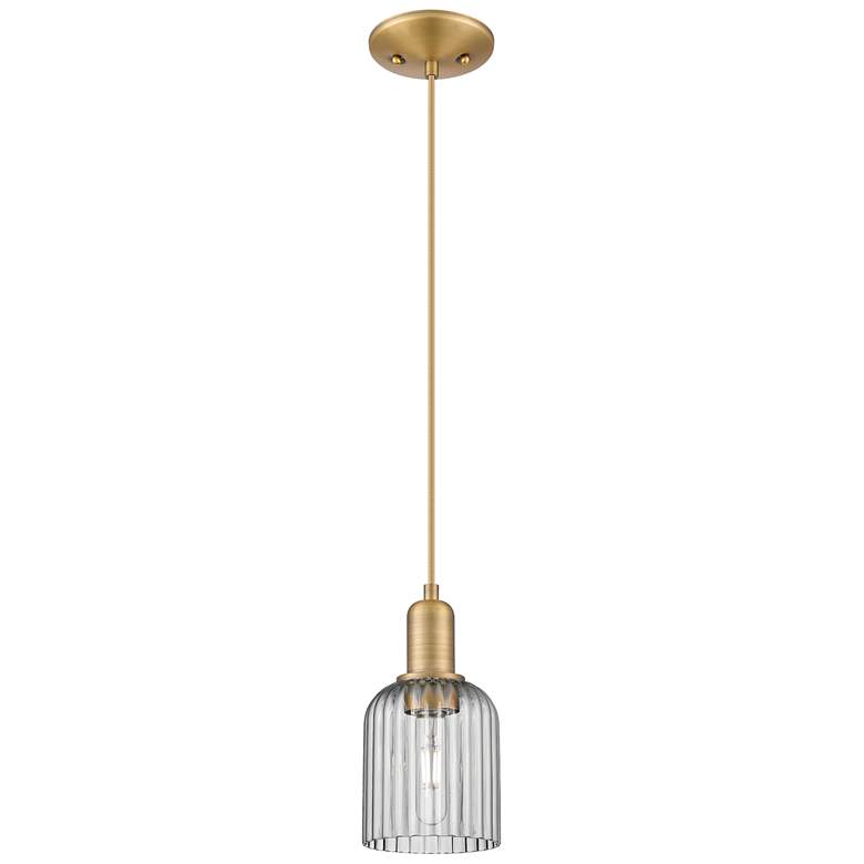 Image 1 Bridal Veil 5"W Brushed Brass Cord Mini Pendant With Light Smoke Shade