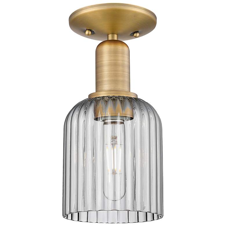 Image 1 Bridal Veil 5"W Brushed Brass Semi-Flush Mount With Light Smoke Shade