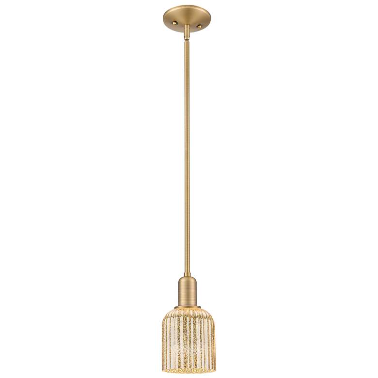 Image 1 Bridal Veil 5"W Brushed Brass Stem Hung Mini Pendant With Mercury Shade