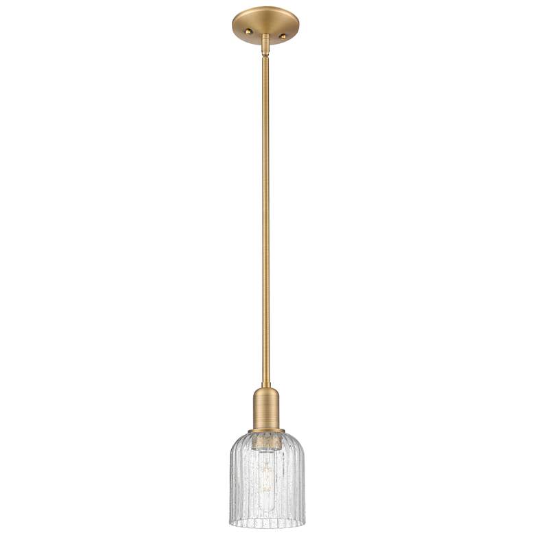 Image 1 Bridal Veil 5"W Brushed Brass Stem Hung Mini Pendant With Seedy Shade