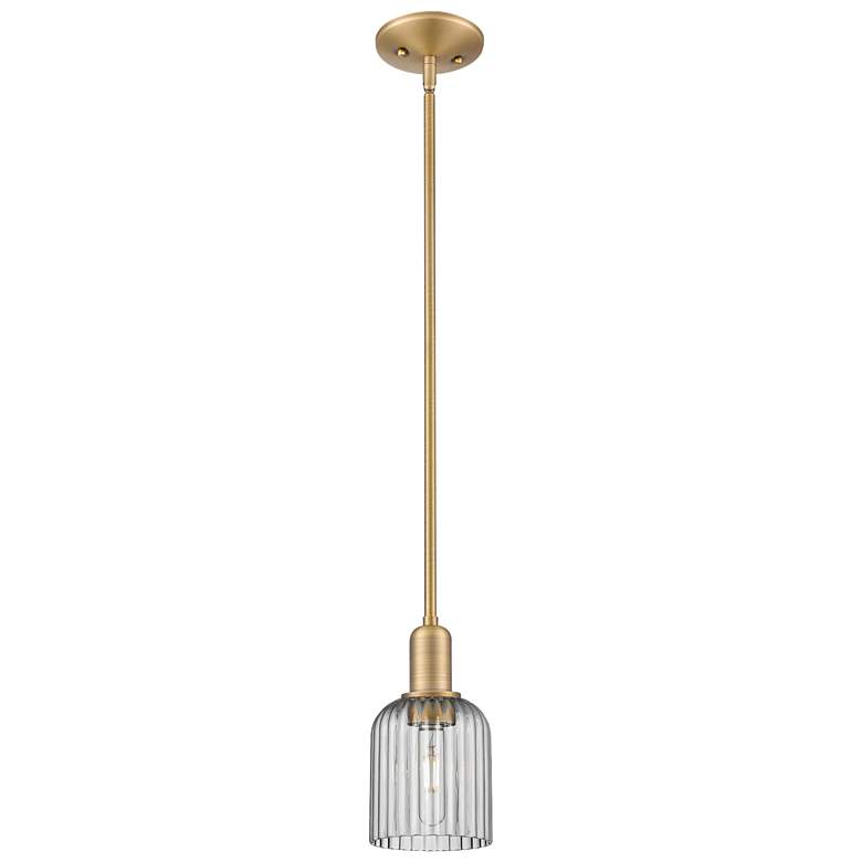 Image 1 Bridal Veil 5"W Brushed Brass Stem Mini Pendant With Light Smoke Shade