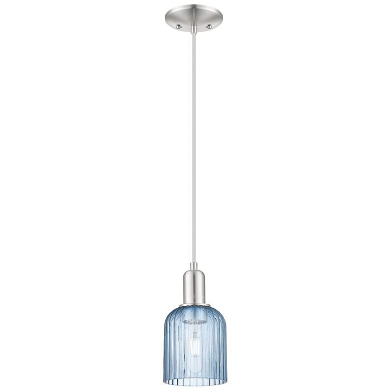 Image 1 Bridal Veil 5"W Brushed Satin Nickel Cord Mini Pendant With Blue Shade