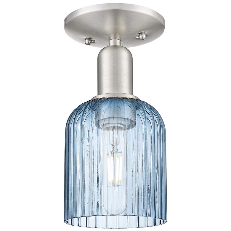 Image 1 Bridal Veil 5"W Brushed Satin Nickel Semi-Flush Mount With Blue Shade