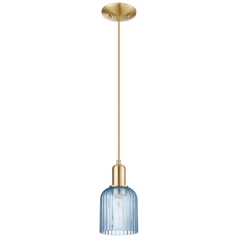 Image 1 Bridal Veil 5"W Champagne Bronze Cord Hung Mini Pendant With Blue Shade