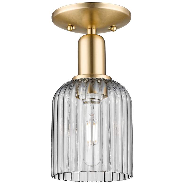 Image 1 Bridal Veil 5"W Champagne Bronze Semi-Flush With Light Smoke Shade
