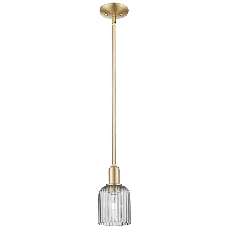Image 1 Bridal Veil 5"W Champagne Stem Mini Pendant With Light Smoke Shade