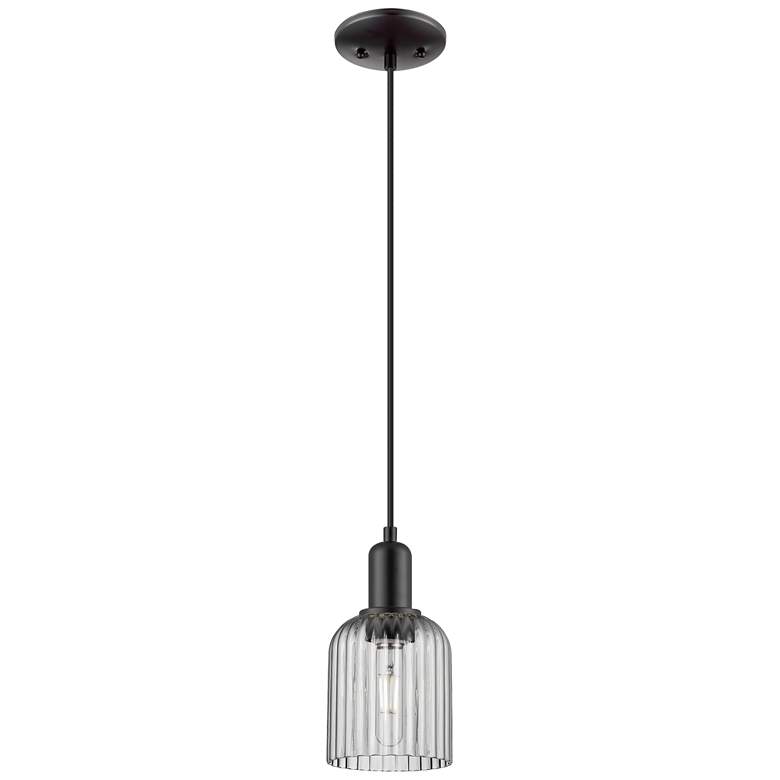 Image 1 Bridal Veil 5"W Matte Black Cord Mini Pendant With Light Smoke Shade