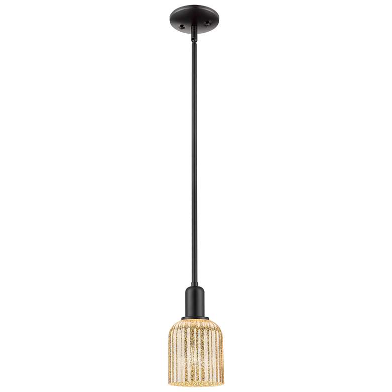 Image 1 Bridal Veil 5"W Matte Black Stem Hung Mini Pendant With Mercury Shade