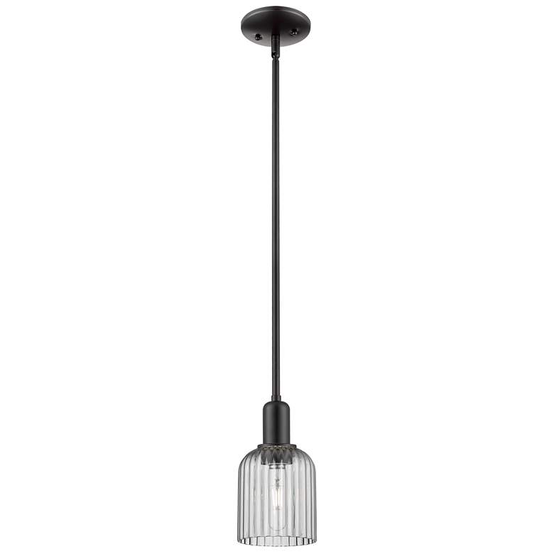 Image 1 Bridal Veil 5"W Matte Black Stem Mini Pendant With Light Smoke Shade