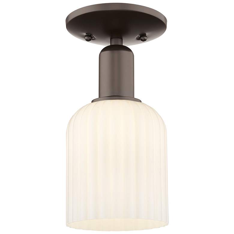 Image 1 Bridal Veil 5"W Oil Rubbed Bronze Semi-Flush With Gloss White Shade