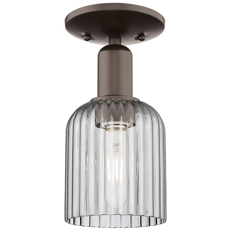 Image 1 Bridal Veil 5"W Oil Rubbed Bronze Semi-Flush With Light Smoke Shade