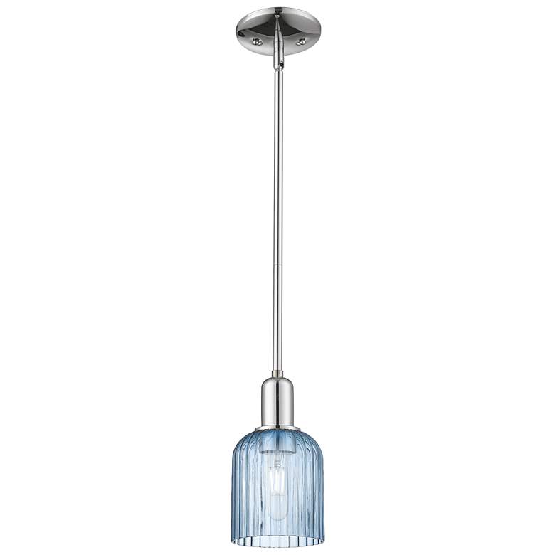 Image 1 Bridal Veil 5"W Polished Chrome Stem Hung Mini Pendant With Blue Shade