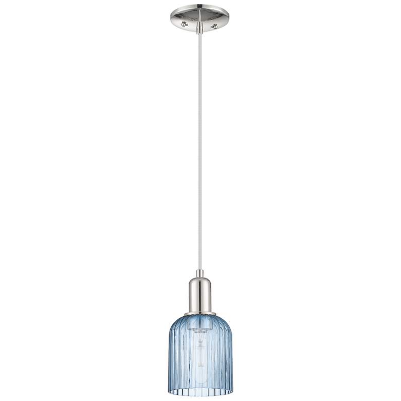 Image 1 Bridal Veil 5"W Polished Nickel Cord Hung Mini Pendant With Blue Shade