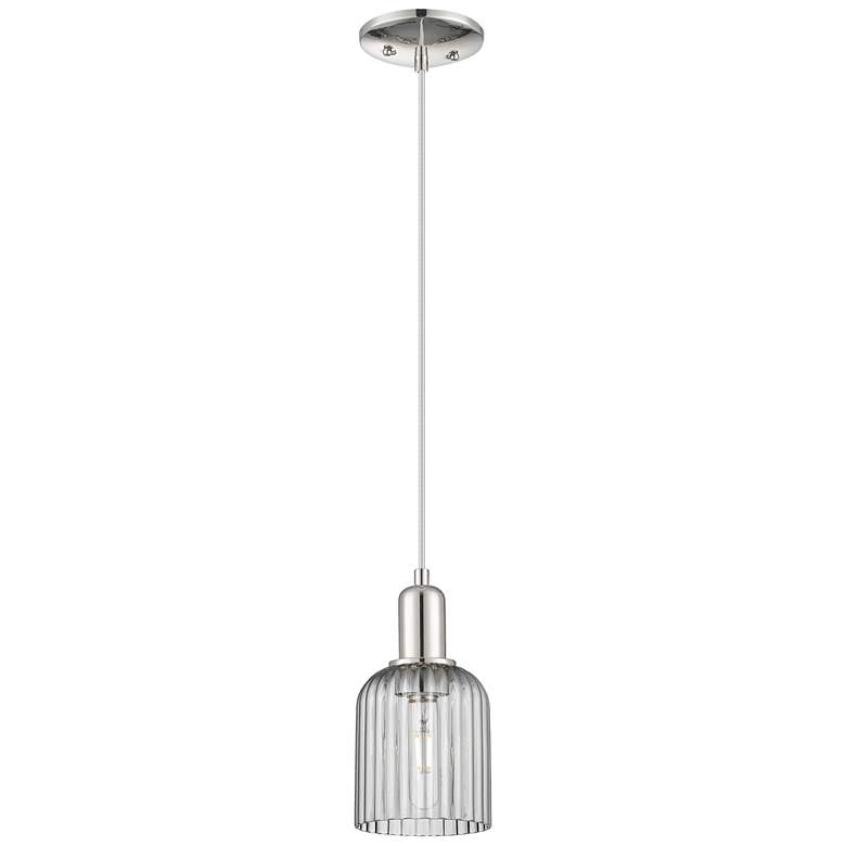 Image 1 Bridal Veil 5"W Polished Nickel Cord Mini Pendant w/ Light Smoke Shade