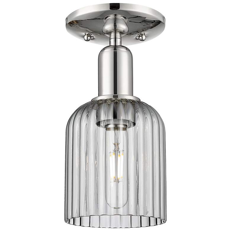 Image 1 Bridal Veil 5"W Polished Nickel Semi-Flush Mount With Light Smoke Shade