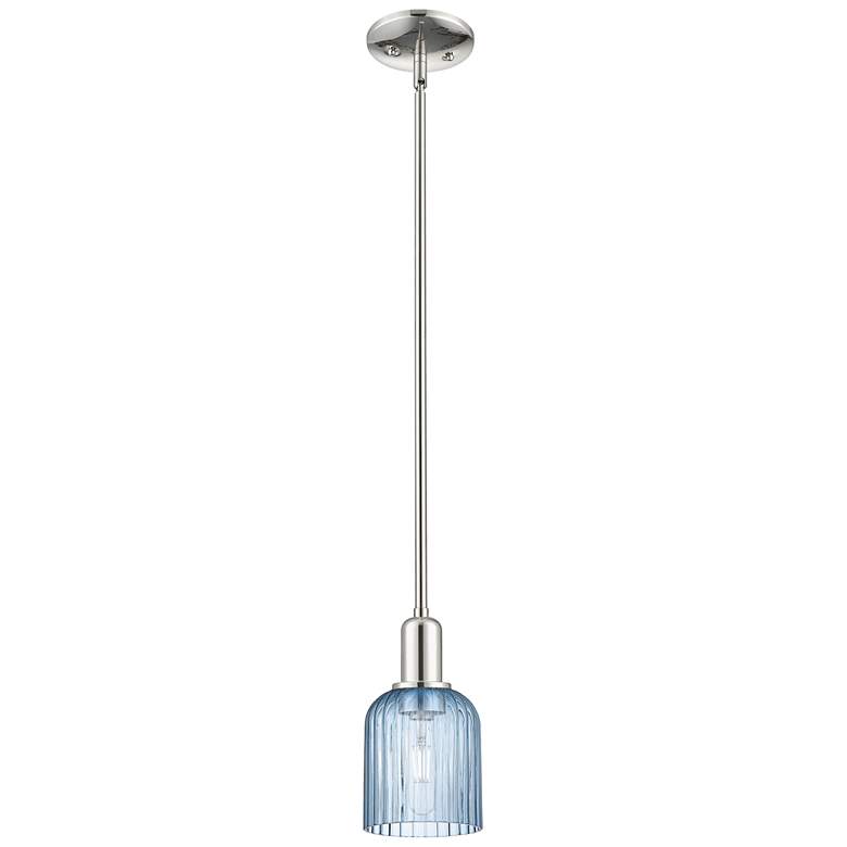 Image 1 Bridal Veil 5"W Polished Nickel Stem Hung Mini Pendant With Blue Shade