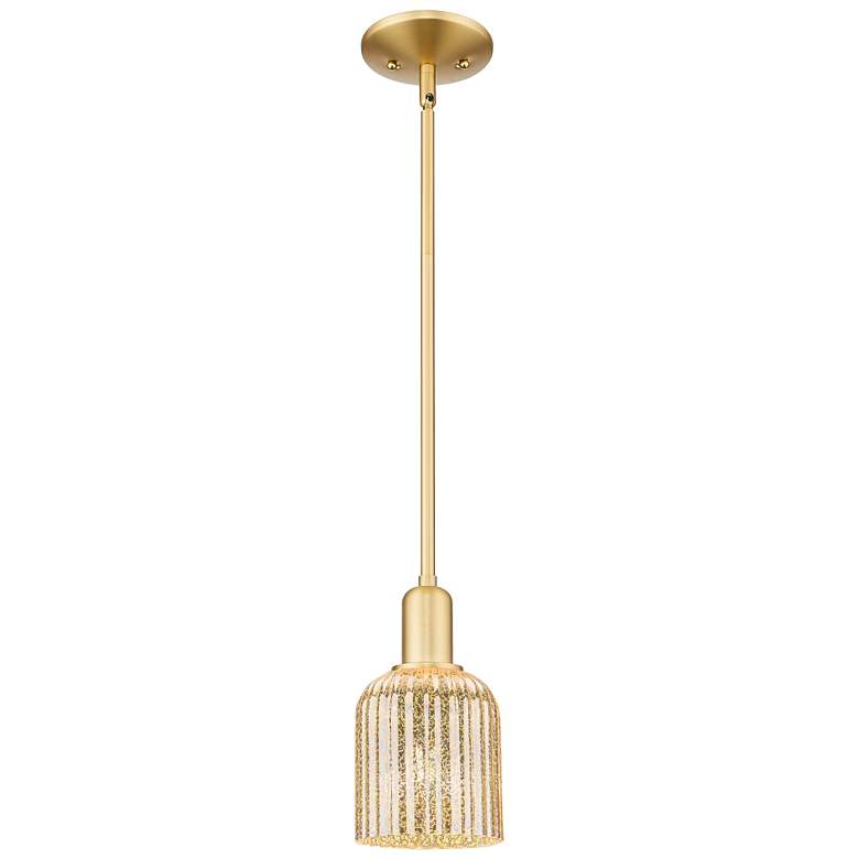 Image 1 Bridal Veil 5"W Satin Gold Stem Hung Mini Pendant With Mercury Shade