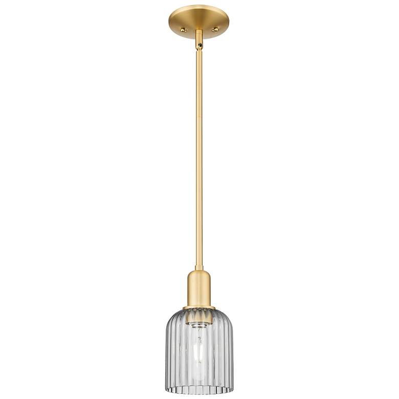 Image 1 Bridal Veil 5"W Satin Gold Stem Mini Pendant With Light Smoke Shade
