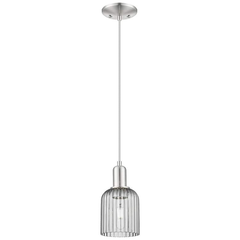 Image 1 Bridal Veil 5"W Satin Nickel Cord Mini Pendant w/ Light Smoke Shade