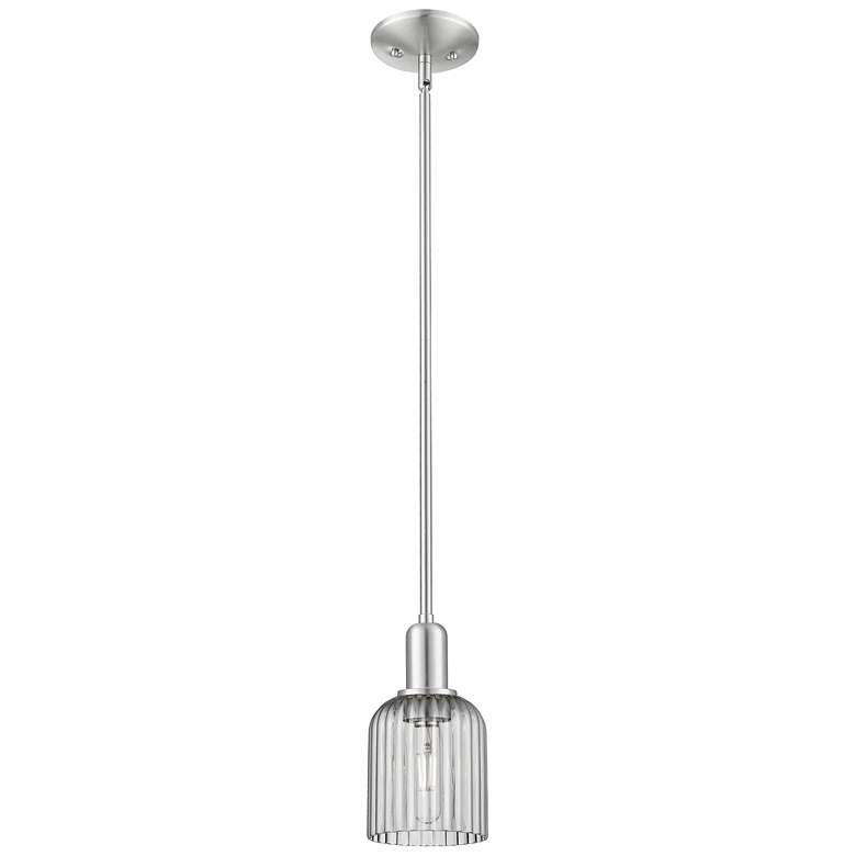 Image 1 Bridal Veil 5"W Satin Nickel Stem Mini Pendant w/ Light Smoke Shade
