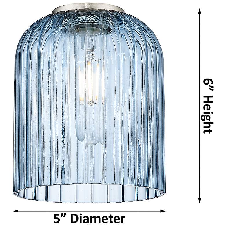 Image 2 Bridal Veil 5" Wide Antique Brass Semi-Flush Mount With Blue Shade more views
