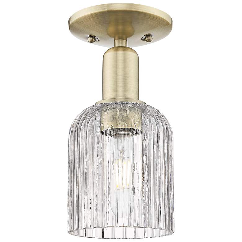 Image 1 Bridal Veil 5" Wide Antique Brass Semi-Flush Mount With Clear Shade