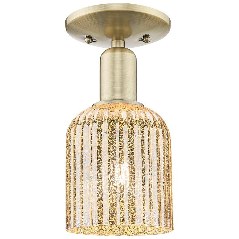 Image 1 Bridal Veil 5" Wide Antique Brass Semi-Flush Mount With Mercury Shade