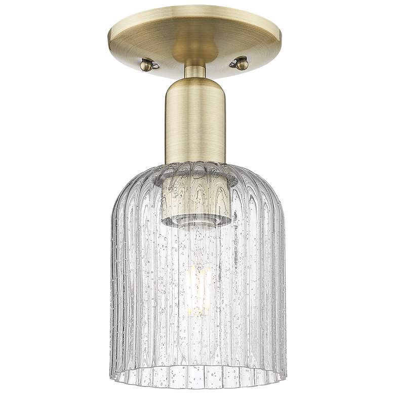 Image 1 Bridal Veil 5" Wide Antique Brass Semi-Flush Mount With Seedy Shade