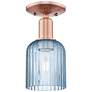 Bridal Veil 5" Wide Antique Copper Semi-Flush Mount With Blue Shade