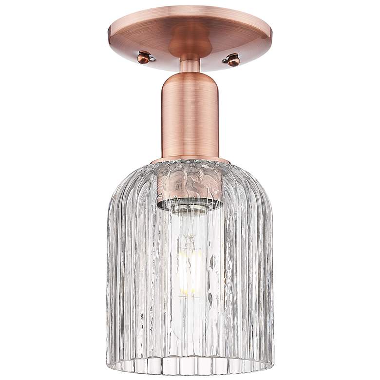 Image 1 Bridal Veil 5" Wide Antique Copper Semi-Flush Mount With Clear Shade