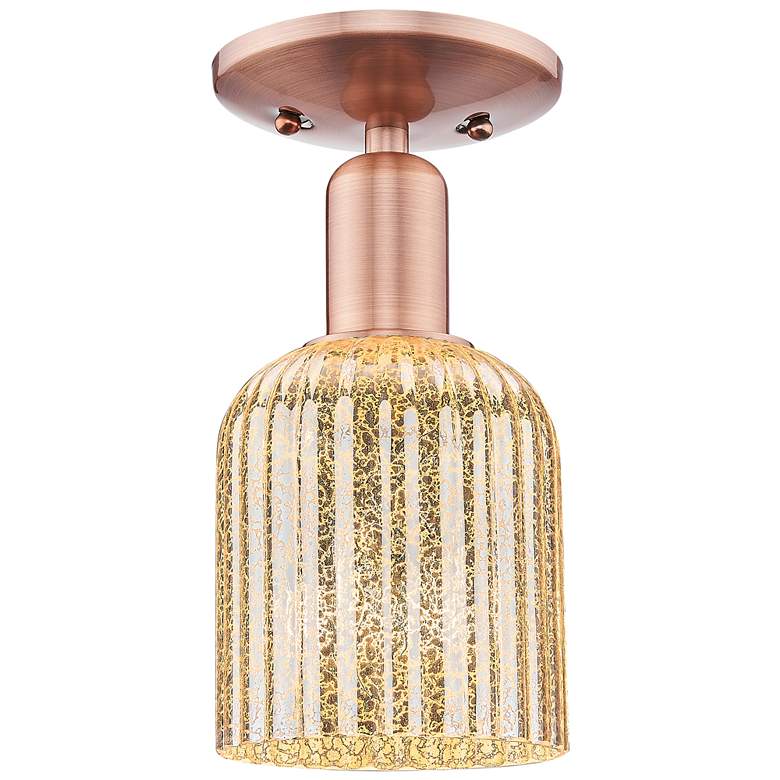 Image 1 Bridal Veil 5" Wide Antique Copper Semi-Flush Mount With Mercury Shade