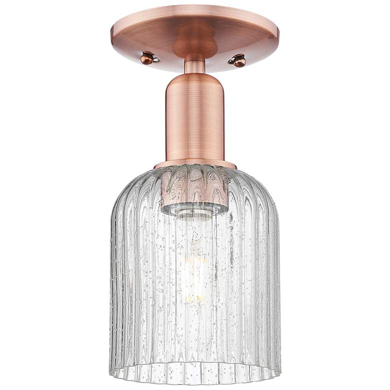 Image 1 Bridal Veil 5" Wide Antique Copper Semi-Flush Mount With Seedy Shade