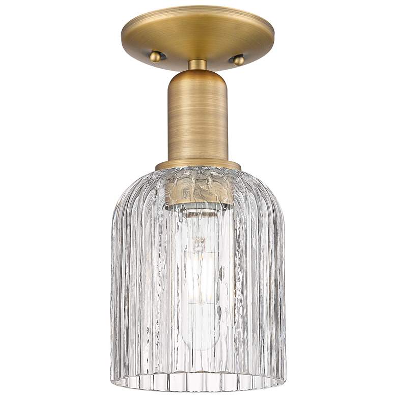 Image 1 Bridal Veil 5" Wide Brushed Brass Semi-Flush Mount With Clear Shade