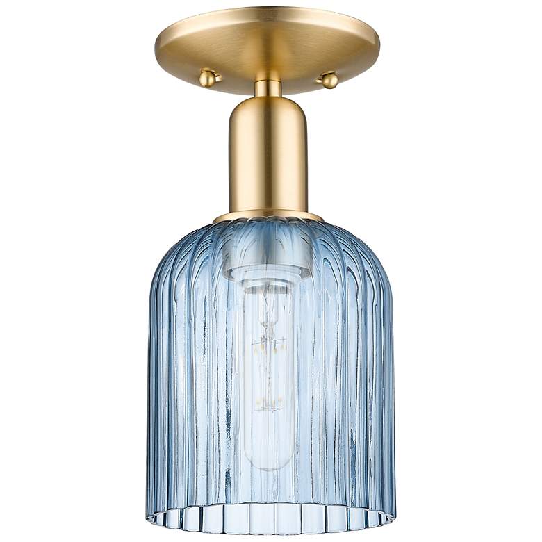 Image 1 Bridal Veil 5" Wide Champagne Bronze Semi-Flush Mount With Blue Shade