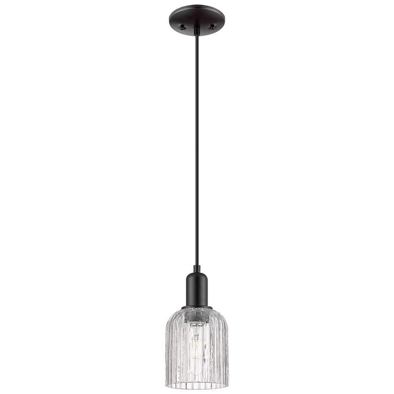 Image 1 Bridal Veil 5" Wide Matte Black Cord Hung Mini Pendant With Clear Shade