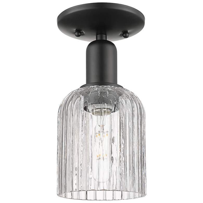 Image 1 Bridal Veil 5" Wide Matte Black Semi-Flush Mount With Clear Shade