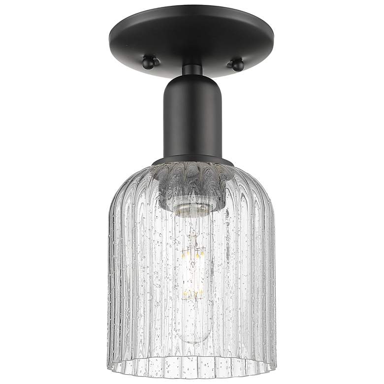 Image 1 Bridal Veil 5" Wide Matte Black Semi-Flush Mount With Seedy Shade
