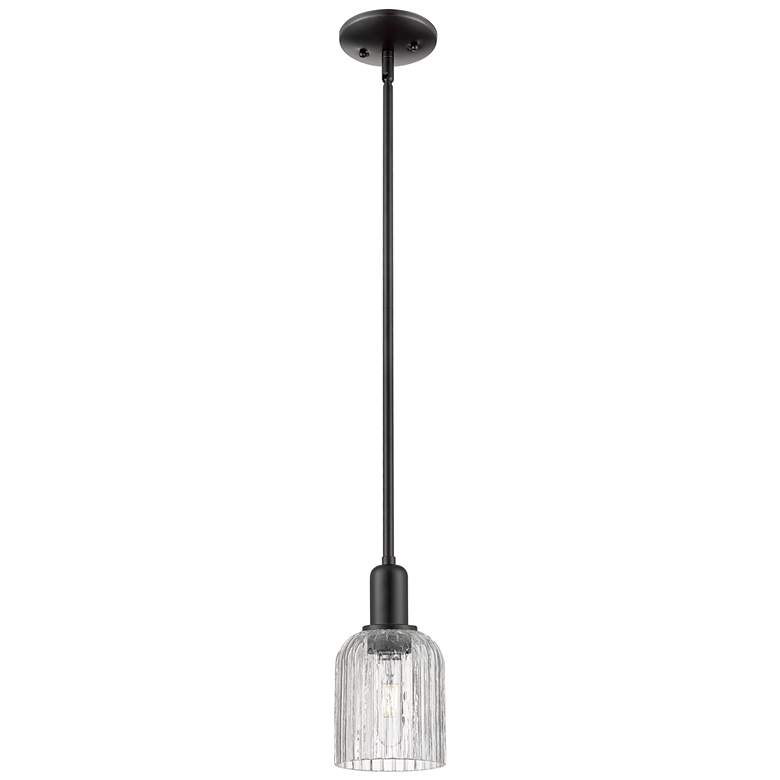 Image 1 Bridal Veil 5" Wide Matte Black Stem Hung Mini Pendant With Clear Shade