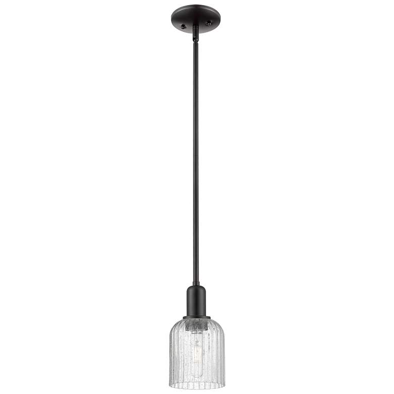 Image 1 Bridal Veil 5" Wide Matte Black Stem Hung Mini Pendant With Seedy Shade