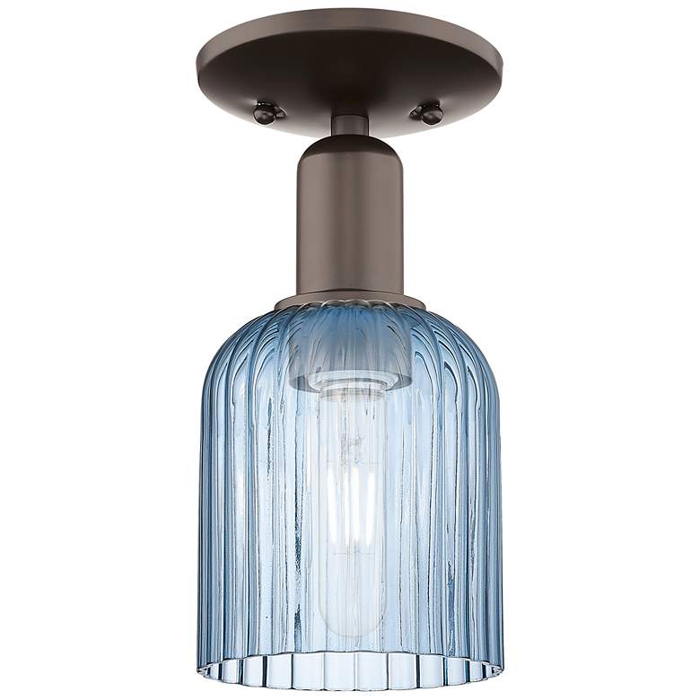 Image 1 Bridal Veil 5" Wide Oil Rubbed Bronze Semi-Flush Mount With Blue Shade