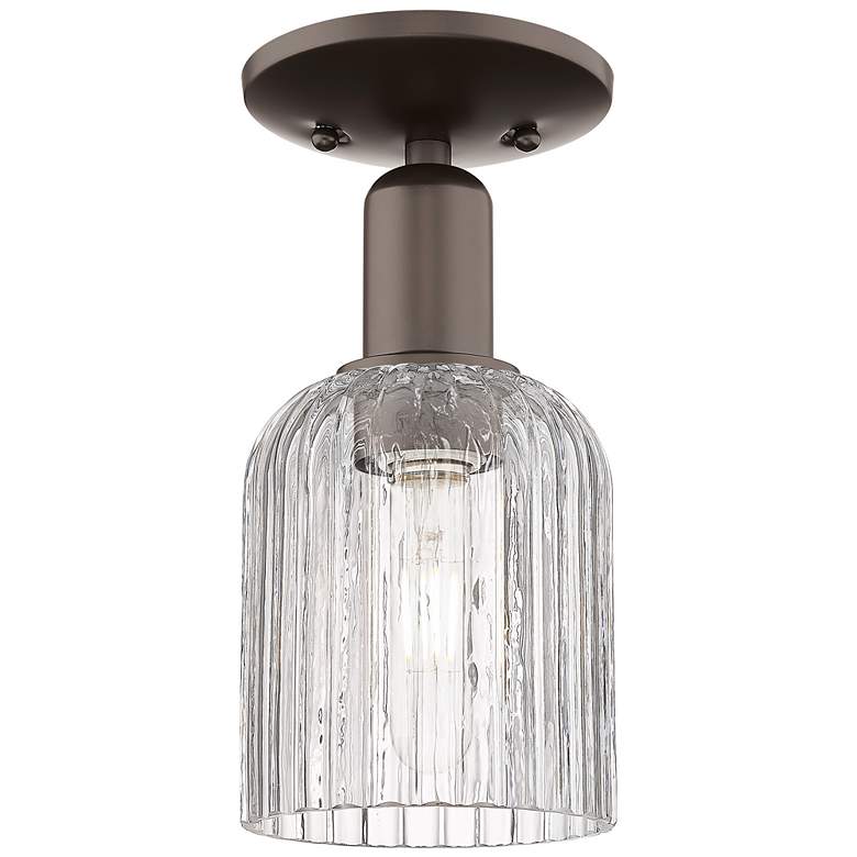 Image 1 Bridal Veil 5" Wide Oil Rubbed Bronze Semi-Flush Mount With Clear Shade