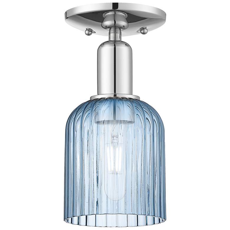Image 1 Bridal Veil 5" Wide Polished Chrome Semi-Flush Mount With Blue Shade
