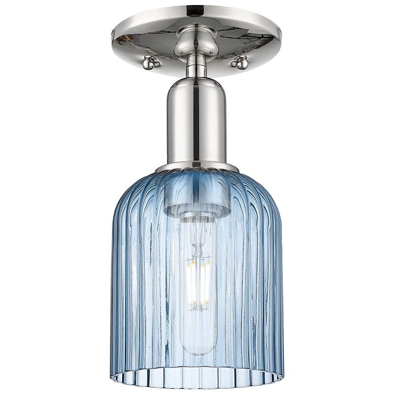 Image 1 Bridal Veil 5" Wide Polished Nickel Semi-Flush Mount With Blue Shade