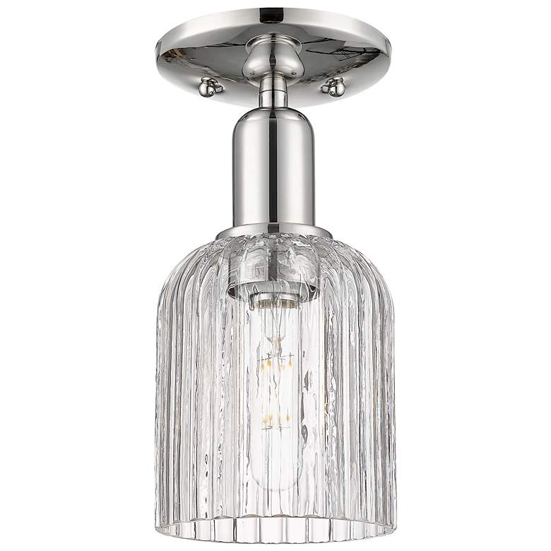Image 1 Bridal Veil 5" Wide Polished Nickel Semi-Flush Mount With Clear Shade